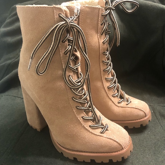 Naina Suede & Faux Shearling Boots Sandstone sz 7 - Picture 2 of 12